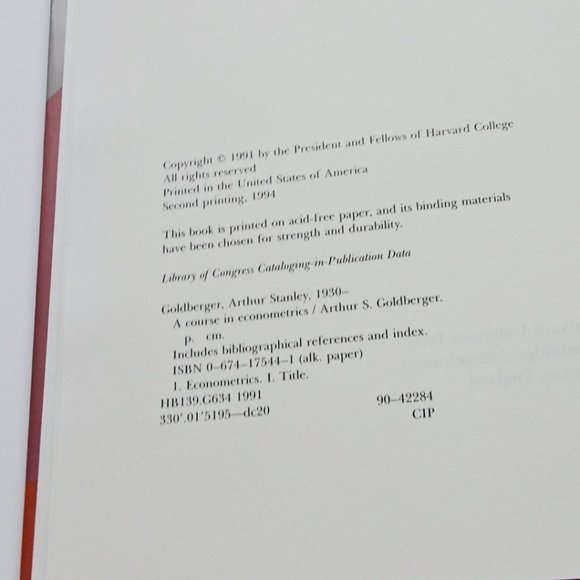 A Course In Econometrics Hardcover Book Arthur S. Goldberger - Picture 3 of 4